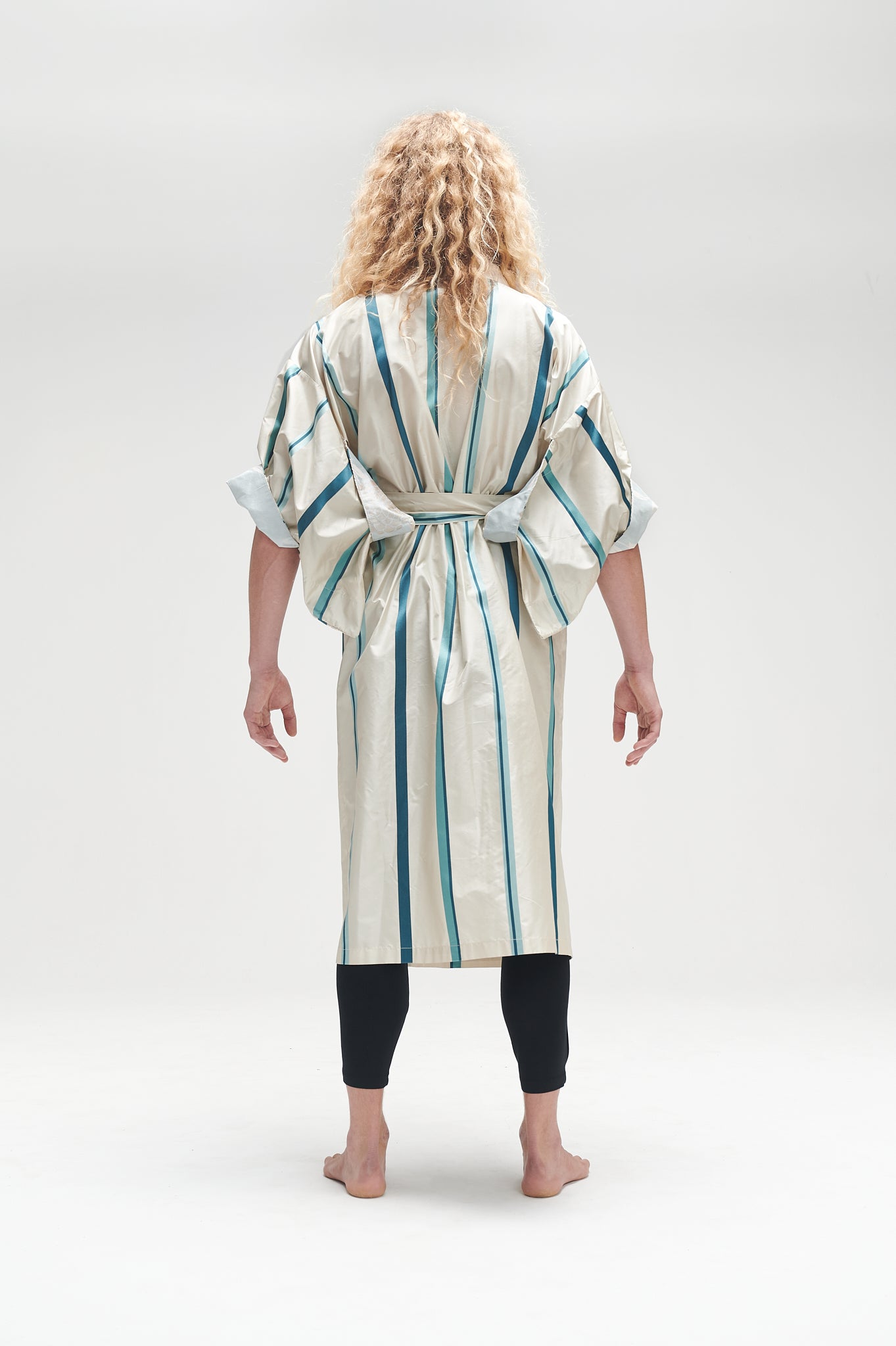 Silk Kimono with blue & cream stripes